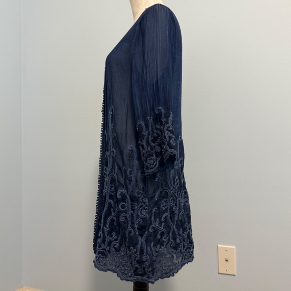 Soft Surroundings Lucy Topper Twilight Embroidered Lace Blue Cardigan Size S - Picture 3 of 9
